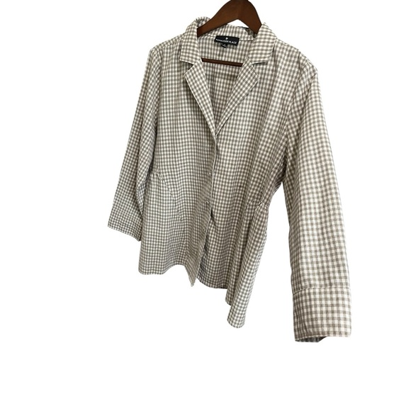 TUCKERNUCK POMANDER PLACE GINGHAM TAUPE WHITE SCARLETT LINEN COTTON BLOUSE - Picture 4 of 16